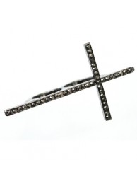 CROSS LONG HEMATITE RING