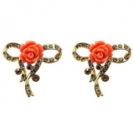 CARVED ORANGE ROSE EARRINGS CARVED ORANGE ROSE EARRINGS